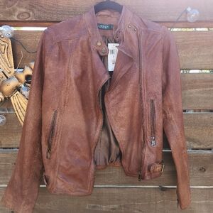 Lauren Ralph Lauren Brown Leather Jacket Size Small
